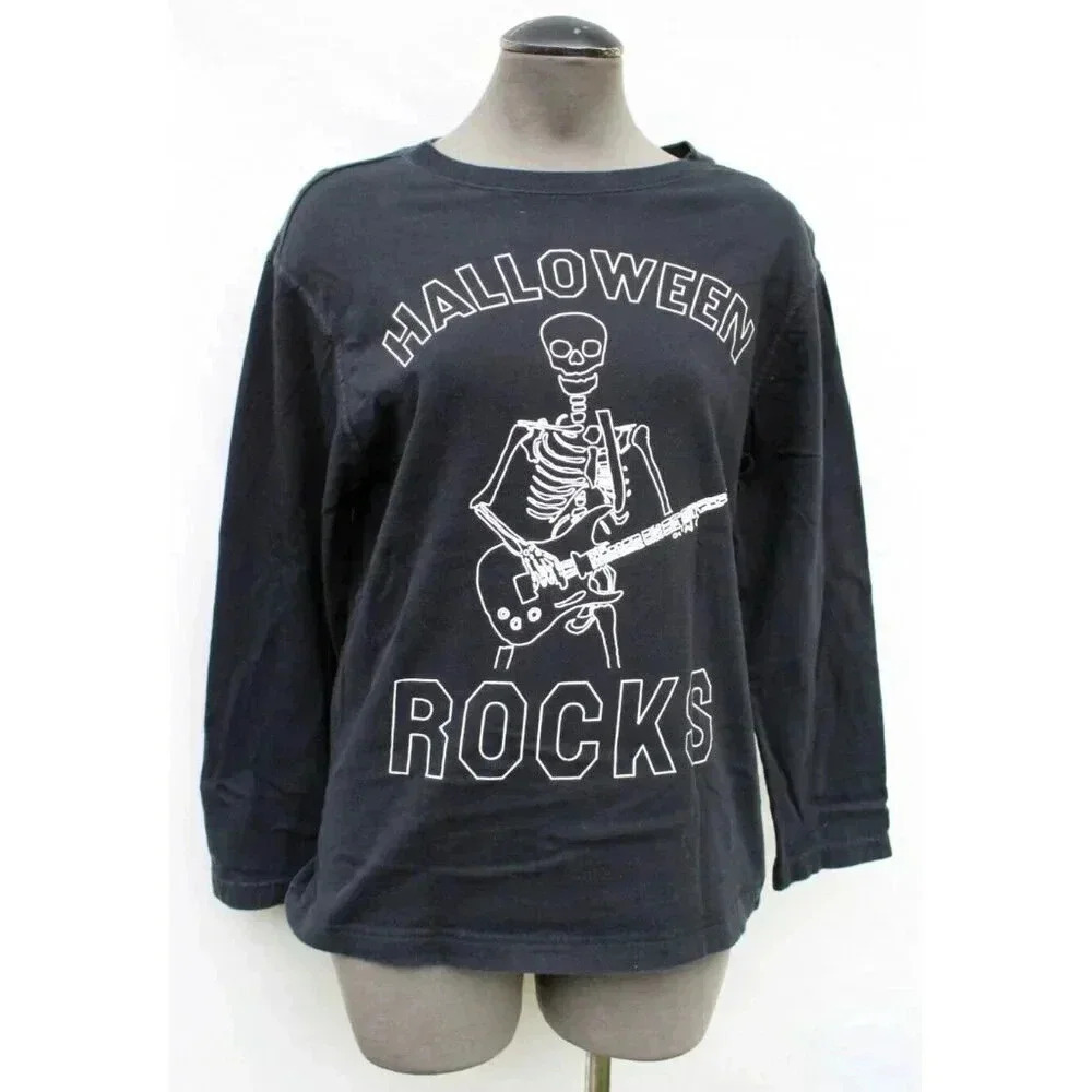 Vintage Women's Long Sleeve Black Halloween Rocks Graphic T Shirt - XL (14)